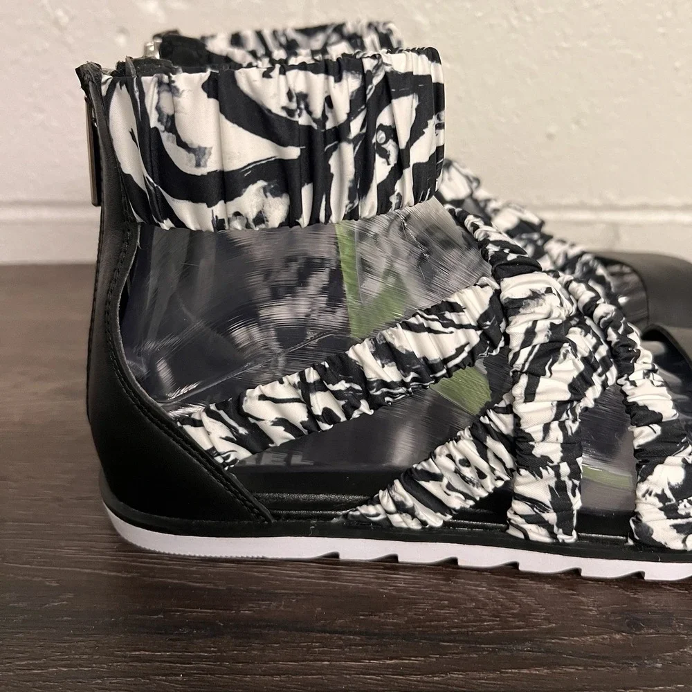 Sorel Ella II Ankle Strap Sandal Leather White Black Size 9.5 - Picture 7 of 13